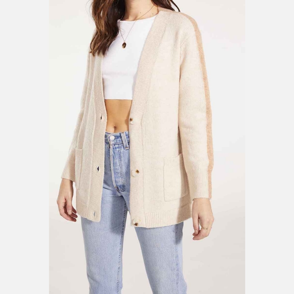 BB Dakota Colorblock Womens M Study Date Cardigan in Lt Camel NWT - Picture 2 of 10